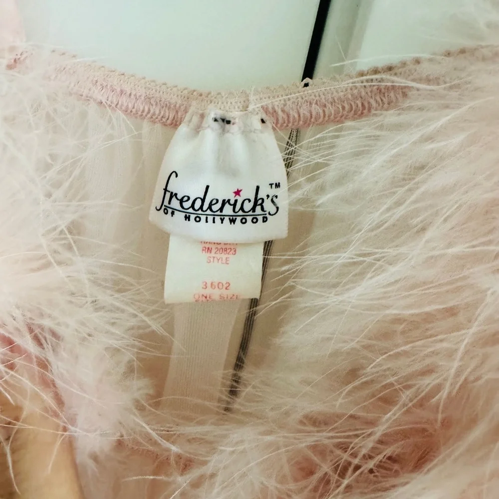 Frederick's of Hollywood Pink Feather-Trim Sheer Babydoll Chemise